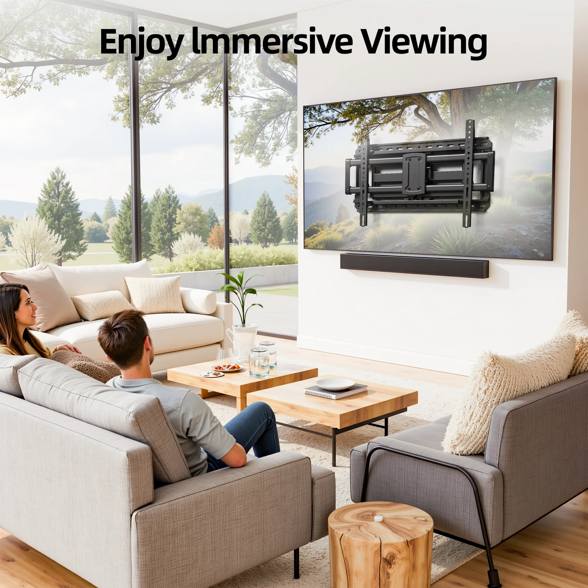 MountLiving Full Motion TV Wall Mount for Large TVs 37-90 Inch, Pre-Assembled Articulating TV Mount, Holds Up to 150lbs,Fits 24" Wood Studs,Max VESA 600x400 - Image 2