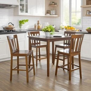 Mainstays 5 Piece Mission Counter Height Dining Set, Solid Wood, Cherry Color for Indoor