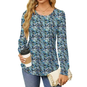 Fantaslook Pleated Blouses for Women Dressy Casual Long Sleeve Shirts Fall Tunic Tops