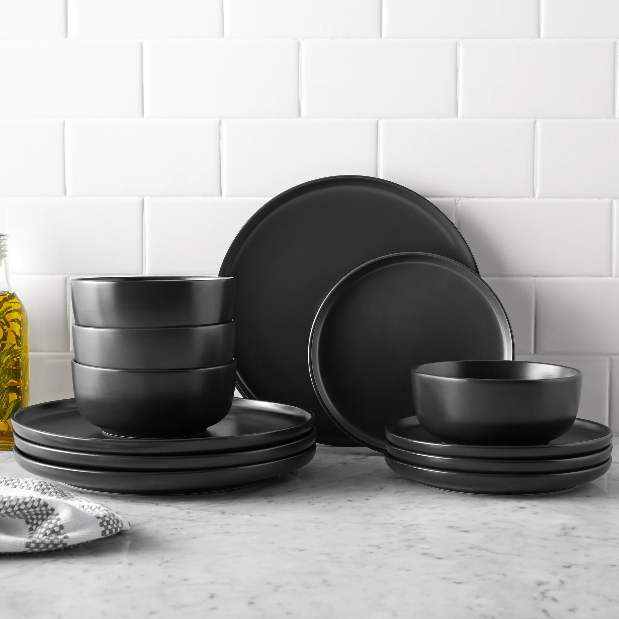 Mainstays Alessandra 12-Piece Stoneware Dinnerware Set Matte Black - Image 5