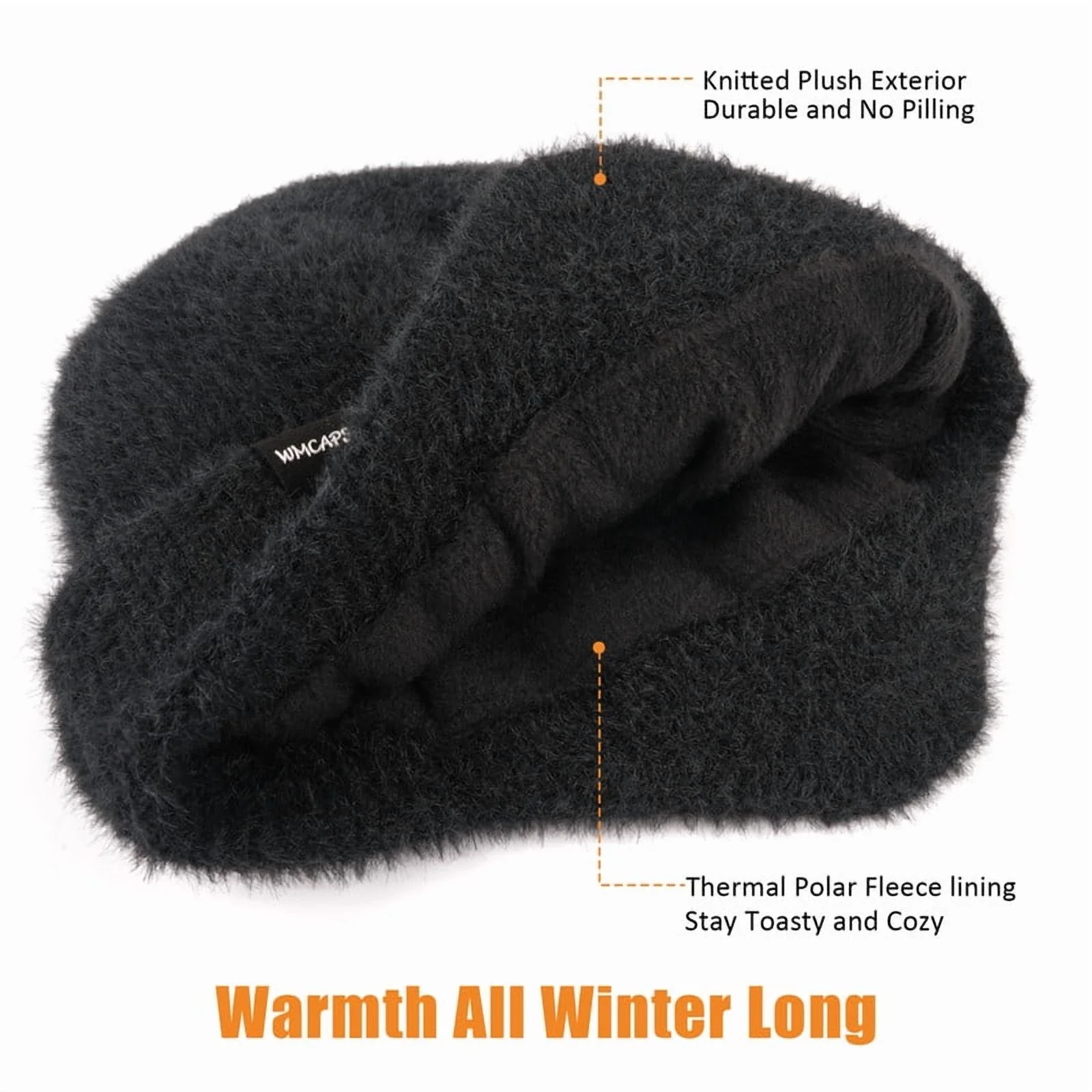 WMCAPS Warm Fleece Lined Beanie with Earflap, Thermal Knit Winter Hats for Men Women,Stocking Cap for Outdoor(Black) - Image 4