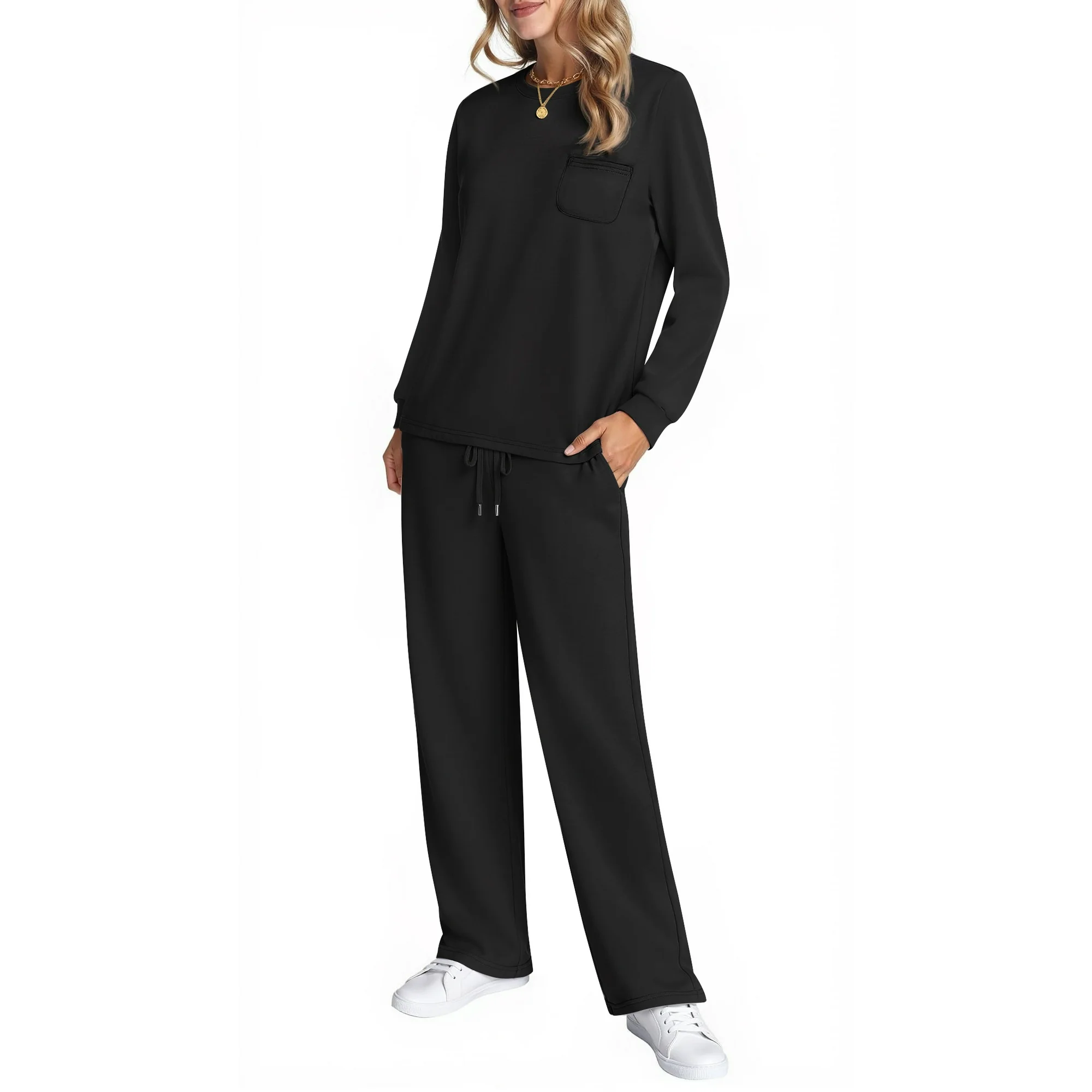 Fantaslook Two Piece Lounge Sets for Women Fall Outfits Long Sleeve Tops Wide Leg Pants Matching Sets Vacation Travel Outfits - Image 2