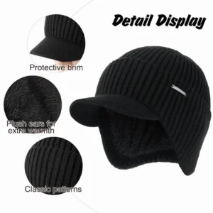 WMCAPS Winter Beanie with Brim and Ear Flaps, Outdoor Warm Fleece Lined Knit Hat Stocking Caps for Men Women (Brown)