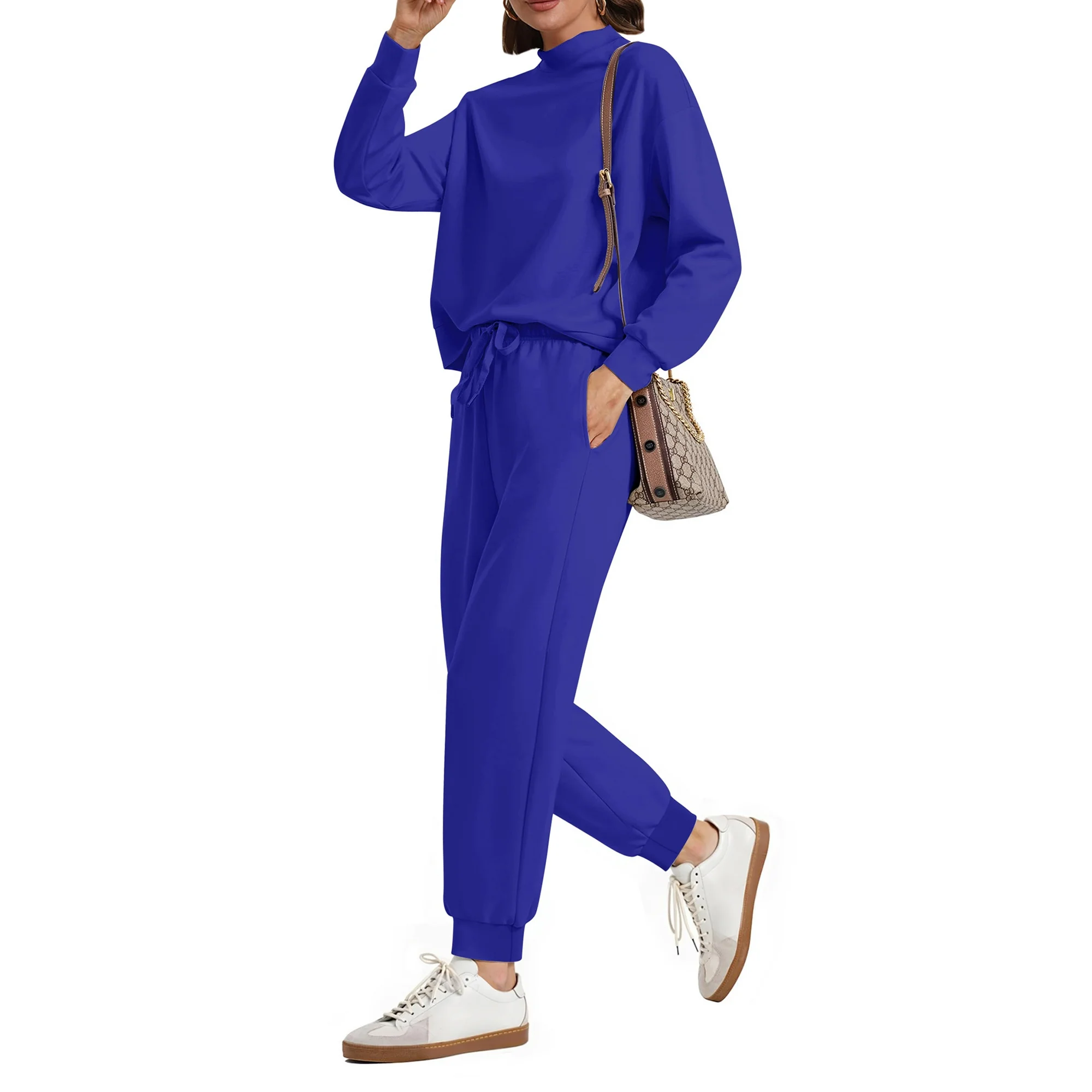 MOSHU Two Piece Sets for Women Casual Lounge Sets Mock Neck Sweatshirts and Drawstring Jogger Pants Vacation Travel Outfits - Image 2