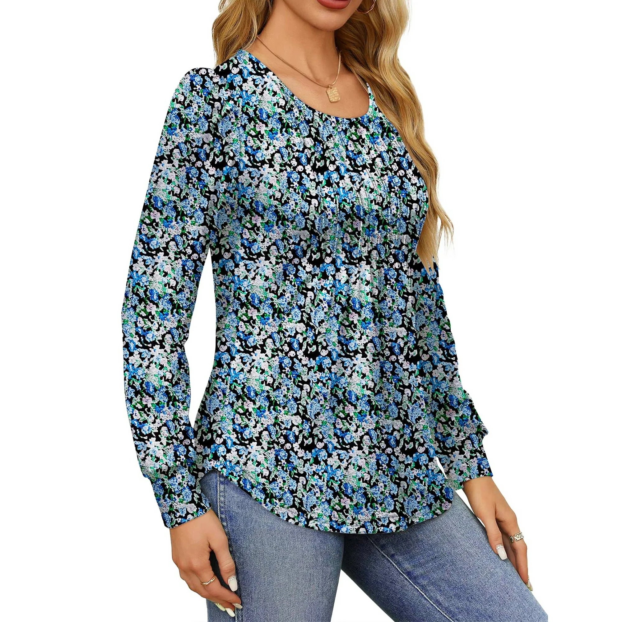 Fantaslook Pleated Blouses for Women Dressy Casual Long Sleeve Shirts Fall Tunic Tops - Image 3